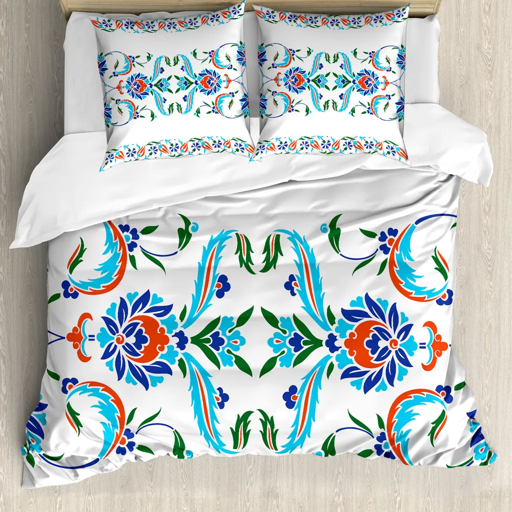 Copripiumino Etnico ABAKUHAUS Tulipani Ottomani 155x220 Blu Rosso