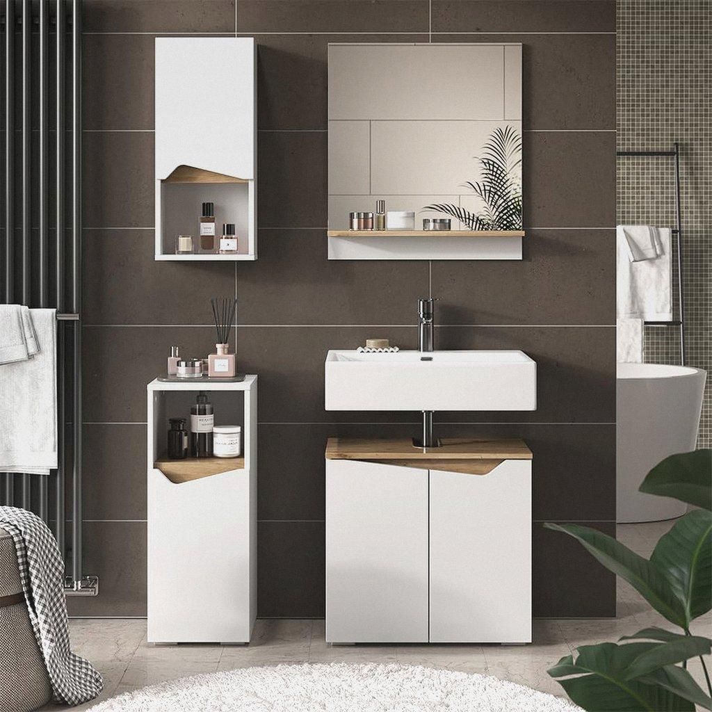 Badschrank Weiß Marelle 30x67x17 cm - hängender Badezimmerschrank, Grifflose Fronten für eine Moderne Optik