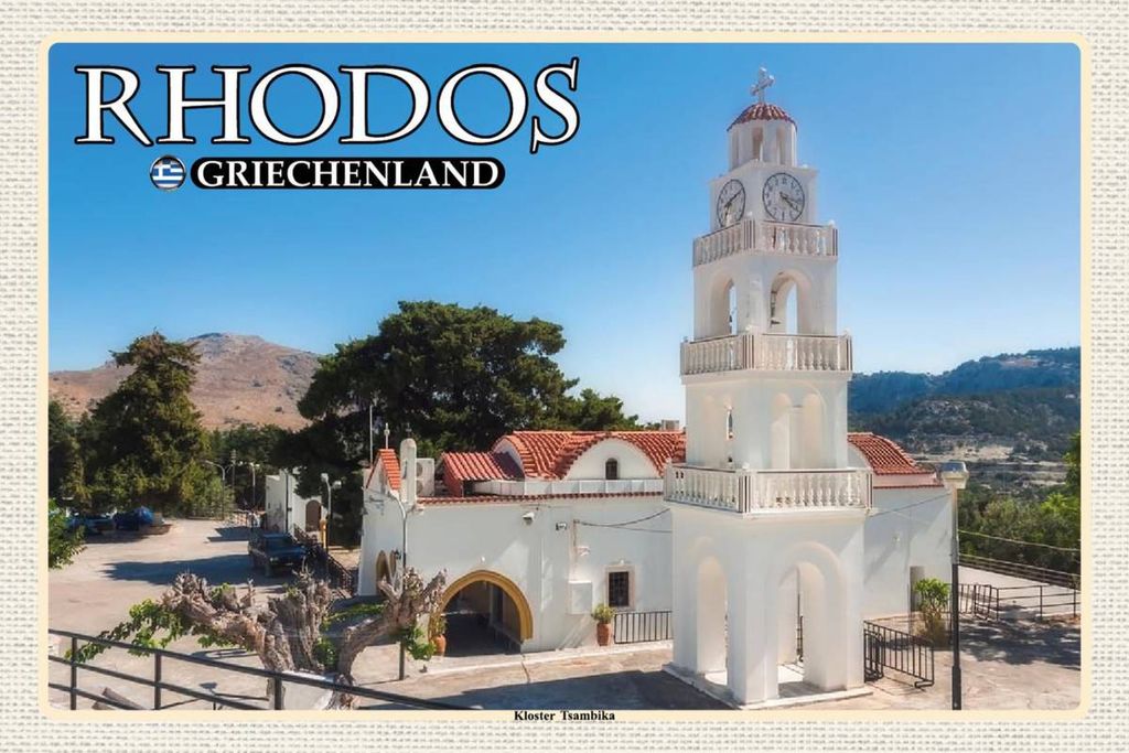 vianmo Holzschild 12x18 cm Rhodos Griechenland Kloster Tsambika Bildmotiv Reisemotiv Abenteuer Reisen