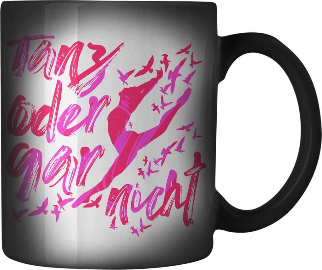 Trendation - Tanzen Geschenk Kinder Mädchen Farbwechsel Zauber-Tasse Tanz Oder Gar Nicht Ballett Tänzer Ballerina Geschenkidee (Schwarz)