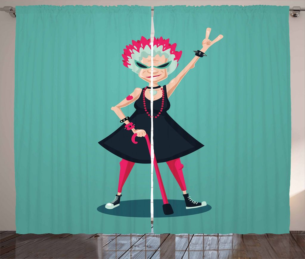 ABAKUHAUS Pensionierung Rustikaler Gardine, Rocker alte Dame, Schlafzimmer Kräuselband Vorhang mit Schlaufen und Haken, 280 x 225 cm, Mehrfarbig