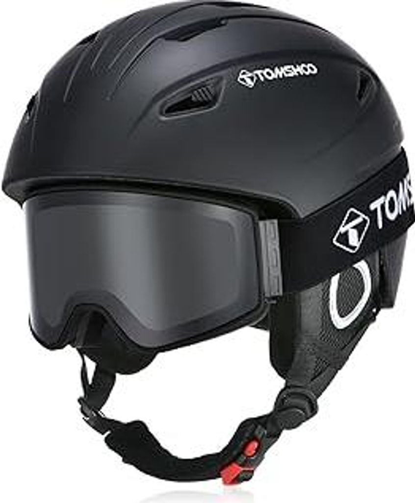 TOMSHOO Skihelm, Snowboard Helm mit Visier & Ohrenschützer, Belüftungsöffnungen, Strapazierfähig, Warm & Atmungsaktiv, Ski Helmet für Herren D...