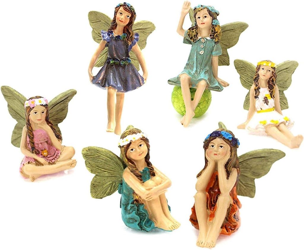 6er-Pack Harz Feeënfiguren für Fairy Garden Dekoration - Gartenornamente mit Elfen - Miniaturen für Blumentöpfe - Außenstatue Zubehör mit Har...