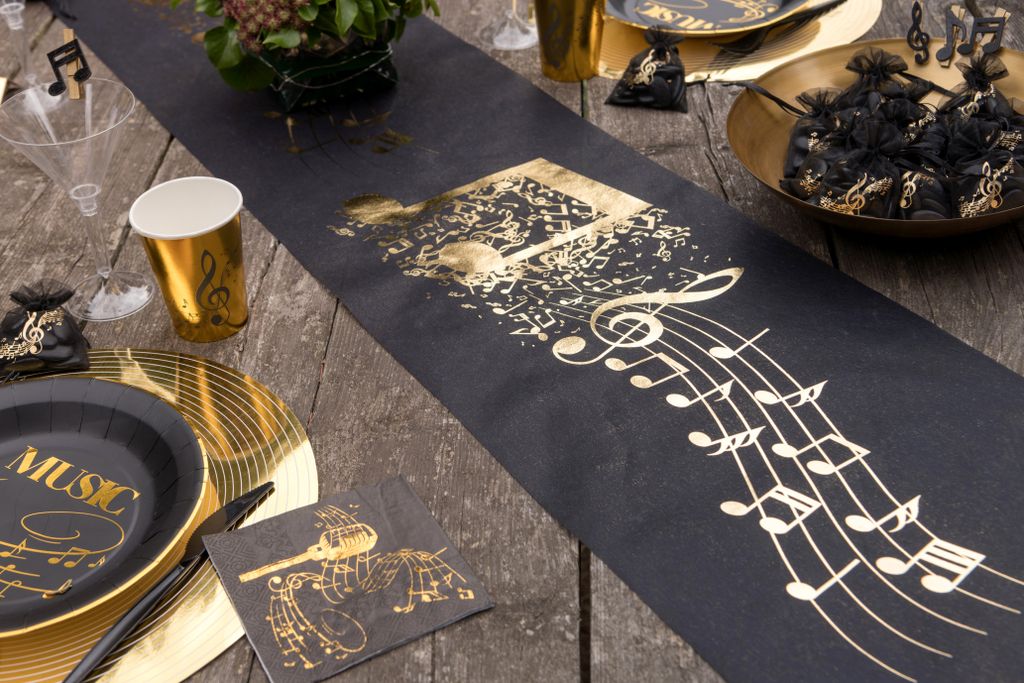 Tischläufer Vlies Musik Notenschlüssel 30 cm x 5m - Schwarz Produktbild 