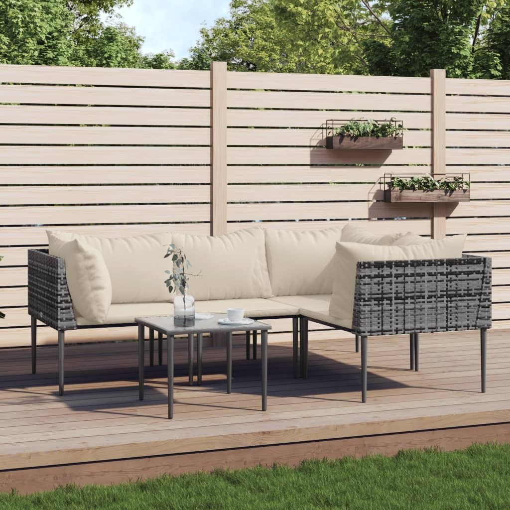 Maison Exclusive - 5-tlg. Garten-Lounge-Set mit Kissen Grau Poly Rattan