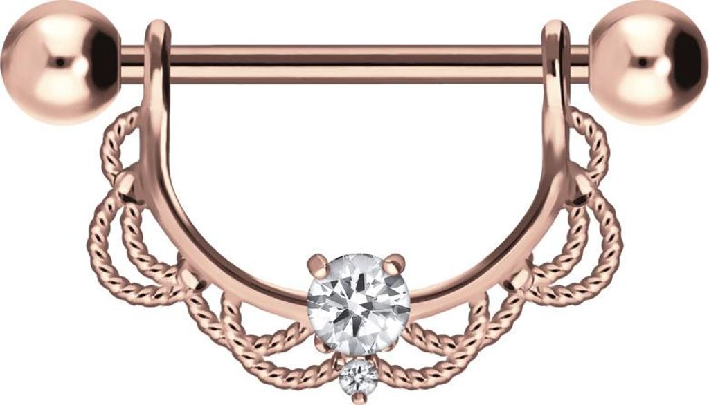Brustwarzenpiercing, Zungenpiercing, Intim-Piercing Chirurgenstahl Nippelpiercing ORIENTALISCHES DESIGN + KRISTALL RoséGold Stablänge: mm