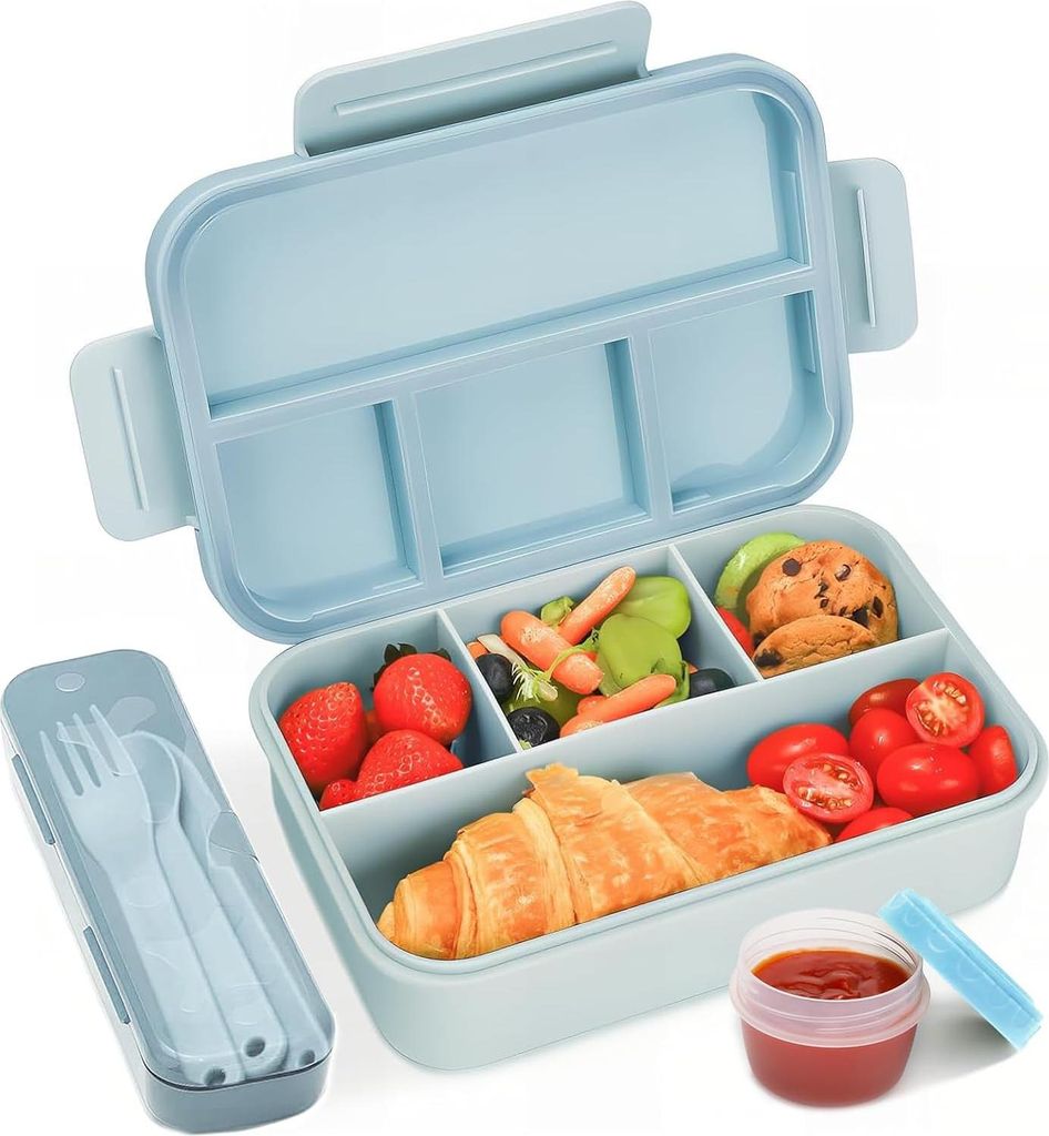Bugucat Lunchbox mit Compartimenten 1300ML, Lunchbox für Kinder, leakproof mit 4 Compartimenten, Lunchbox Bentobox mit Compartimenten für Kinder ...