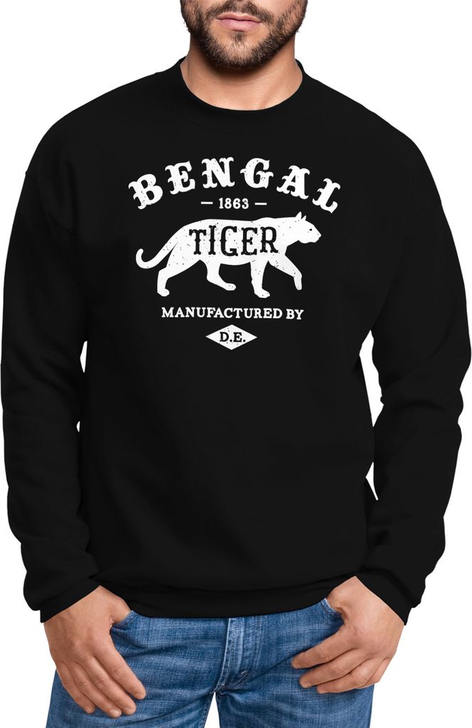 Sweatshirt Herren Bengal Tiger Schriftzug Grafik Logo Rundhals-Pullover Neverless schwarz XL