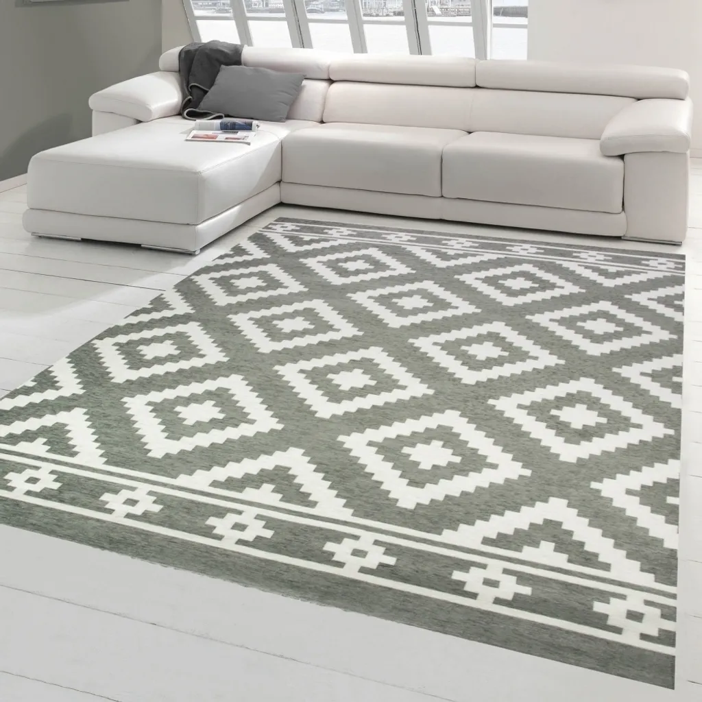 Tapis de salon 160x230 cm gris blanc pour un intérieur cosy et chic