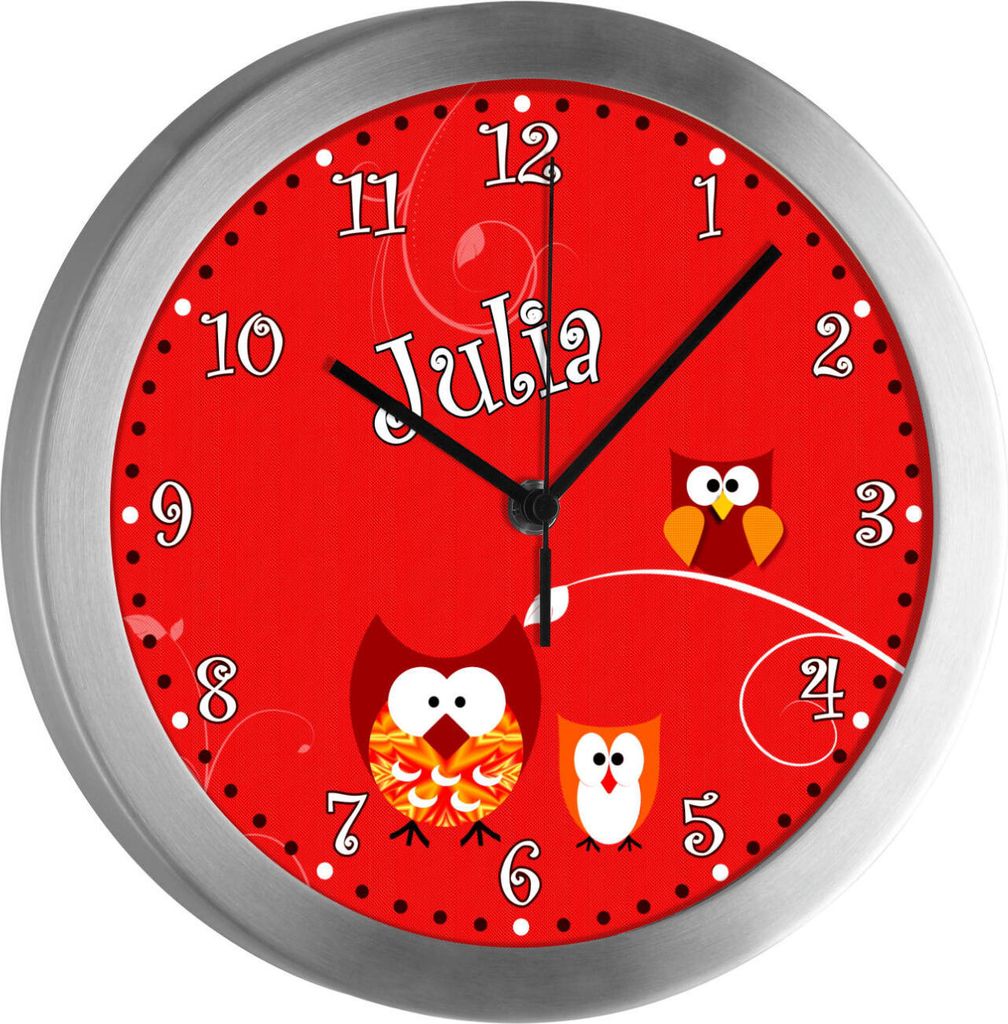Kinderzimmer Funkwanduhr, Funkuhr Wanduhr Kinder, Eule rot 25 cm