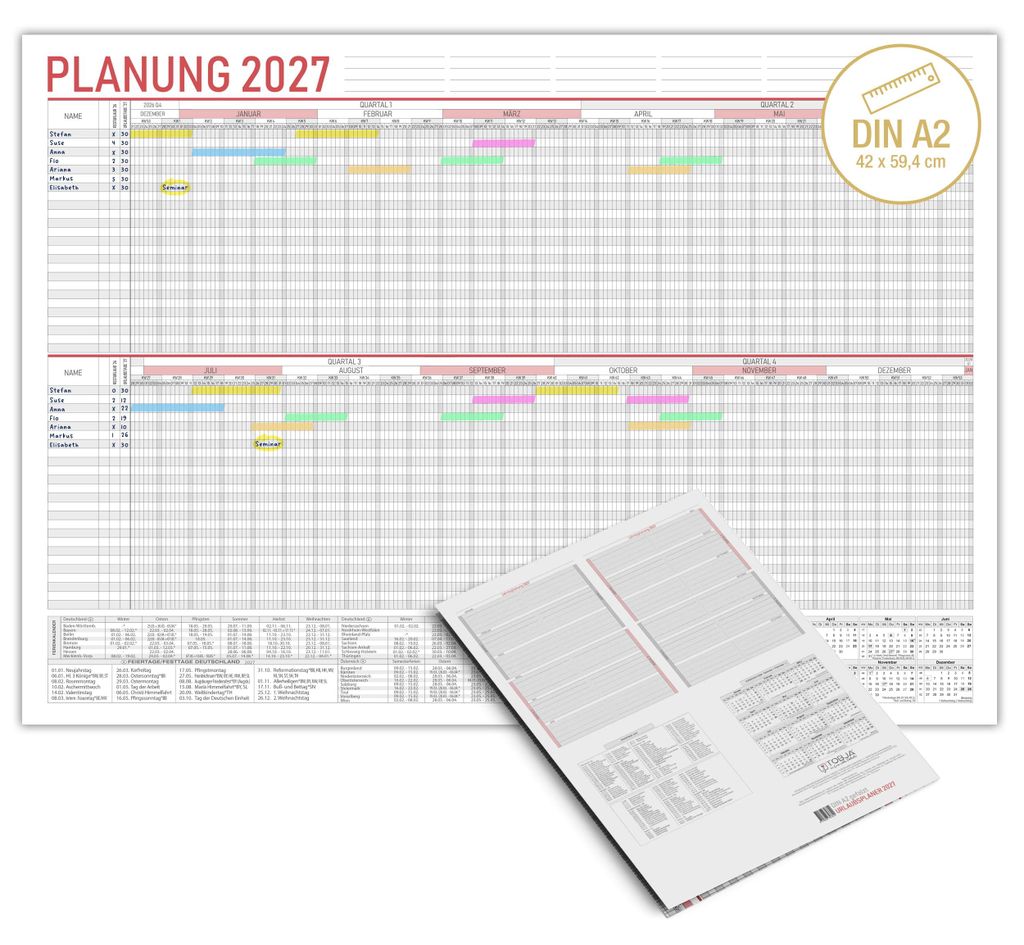 Urlaubsplaner 2027 A2 Standard Wandkalender – Produktbild 