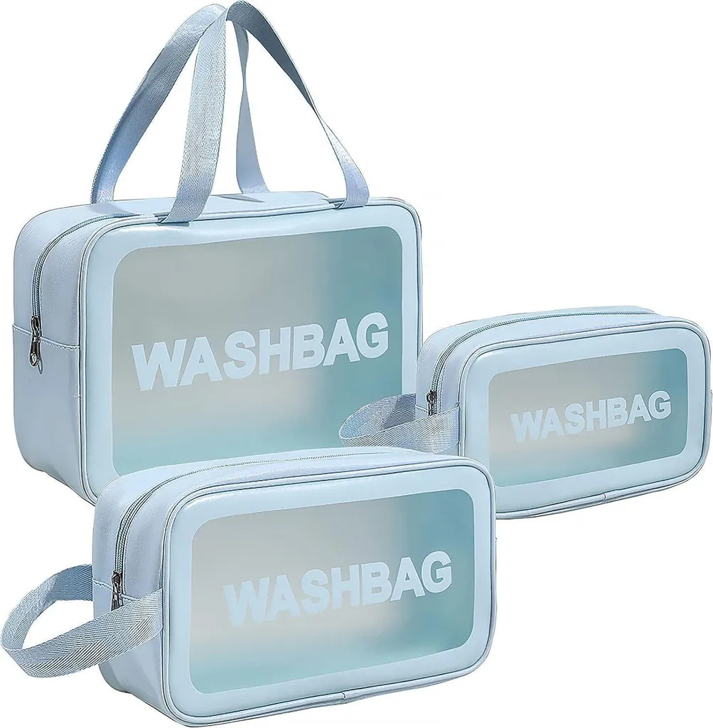 Trousse de toilette en PVC robuste lot de 3 rangements bleus étanches