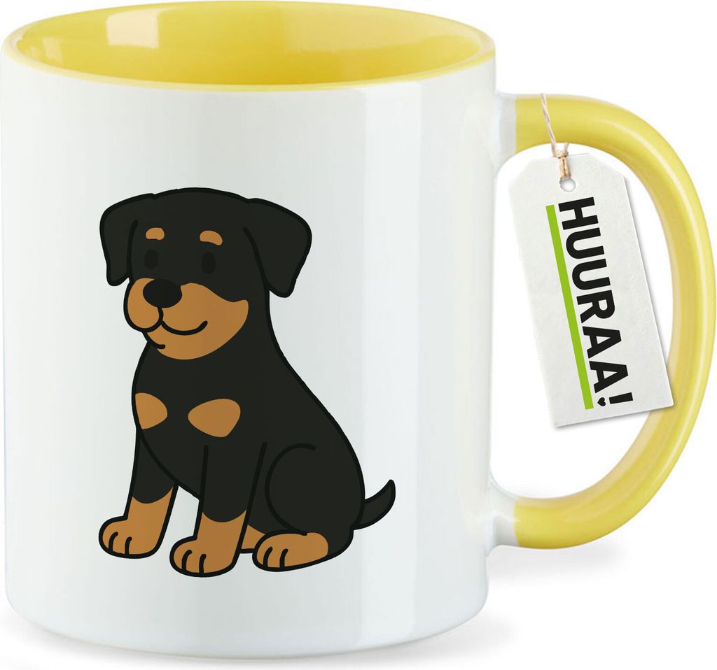 Huuraa Kaffeetasse Rottweiler Rotti Comic 330ml Gelb Keramik Kaffeebecher Geschenkidee