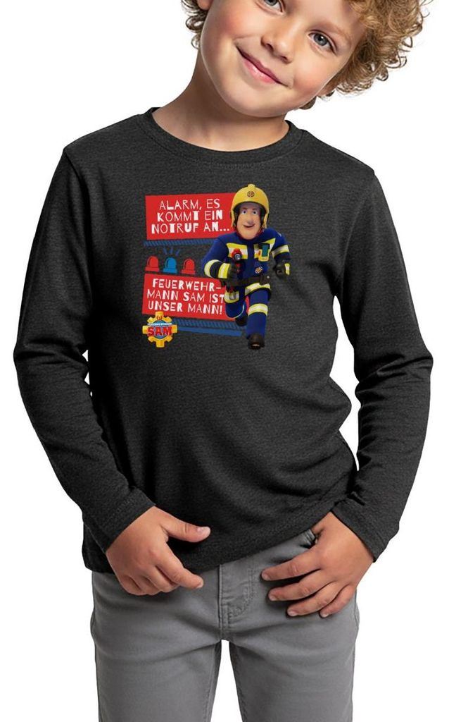 Spreadshirt Feuerwehrmann Sam Mit Text Vom Intro-Song Kinder Premium Langarmshirt, 122/128 (6 Jahre), Anthrazit meliert