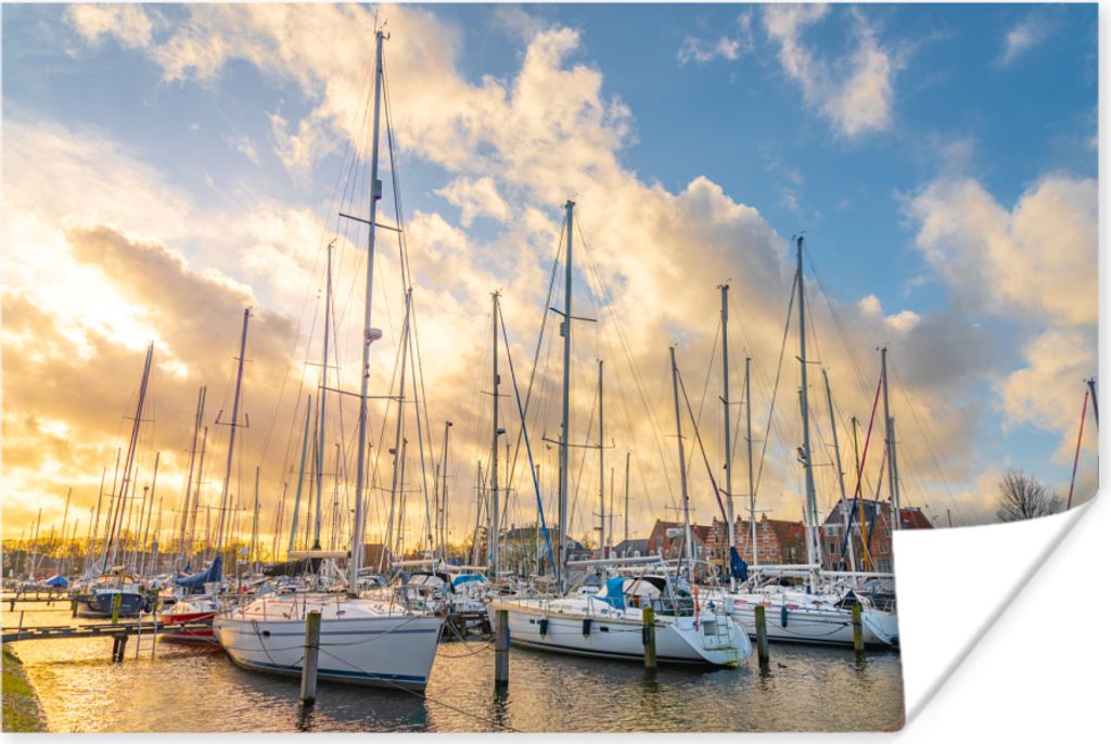 MuchoWow Poster Meer - Segelboot - Hafen 90x60 cm - Schlafzimmer