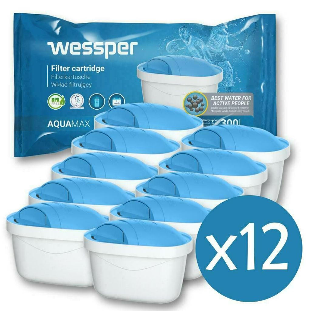 Filter 12er Pack Wessper Wasserfilter Kartuschen für Hartes Wasser Kompatibel mit BRITA Maxtra Maxtra Plus