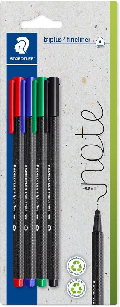 STAEDTLER Fineliner triplus rPP, sort. 4St BK