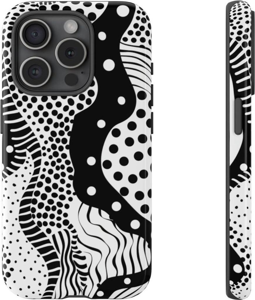 Schwarz-weißes Punktmuster – Hülle Kompatibel mit iPhone 15 Pro