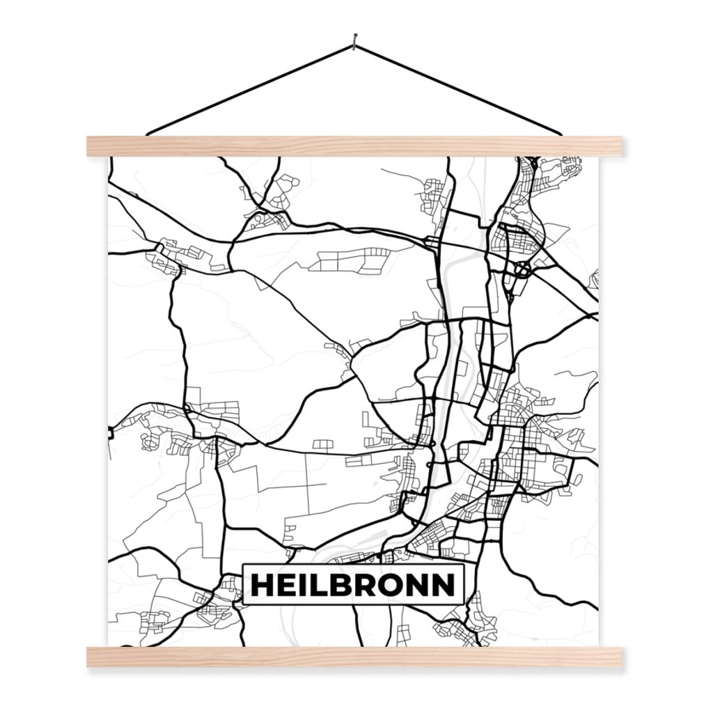 MuchoWow Textilposter Heilbronn - Karte - Stadtplan - Wegbeschreibung 40x40 cm mit holzfarbenen Rahmen - Posterleiste