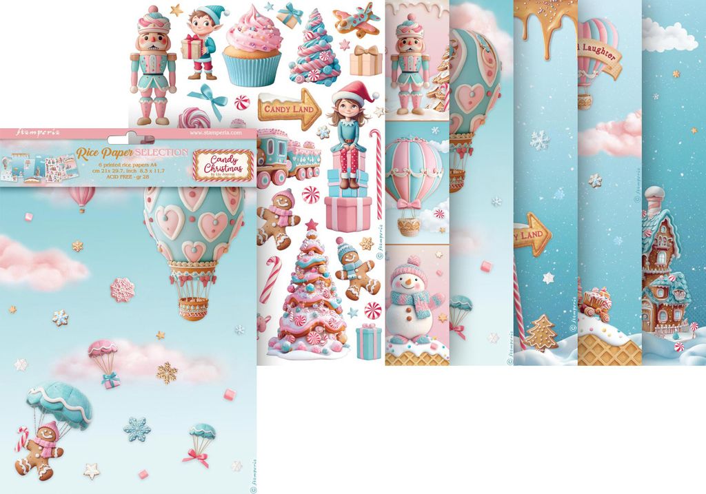 Stamperia Candy Christmas Strohseiden Set 6x A4 28g/qm