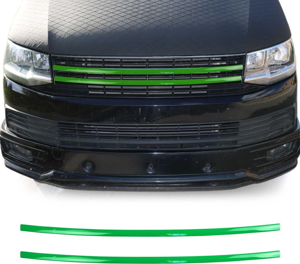 Kühlergrill Leisten Grillleisten für VW T6 Transporter 2015-19 Edelstahl Grün 2x