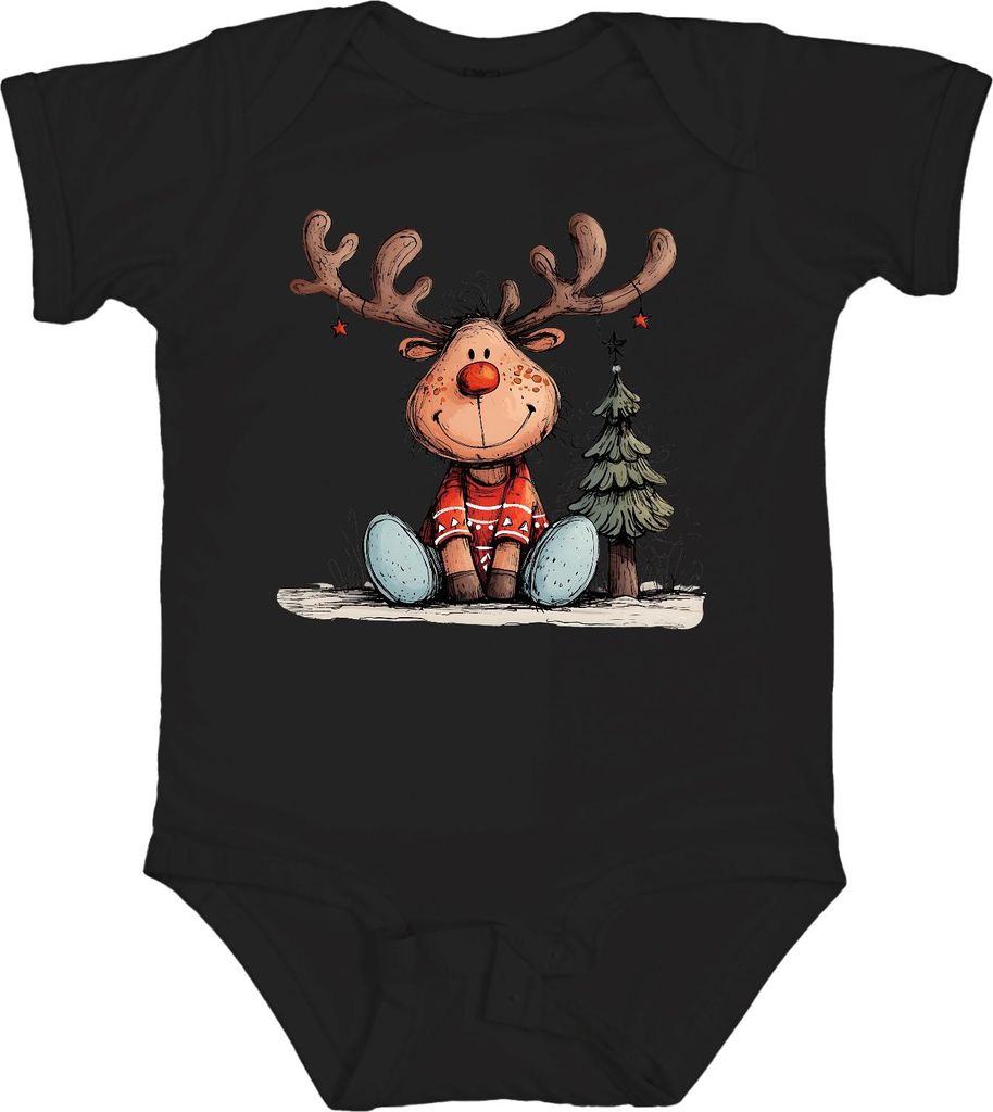 Rudolph Rentier Rotnase Weihnachtsbaum süßes Weihnachten Geschenk Unisex Baby Body, Schwarz, 12/18