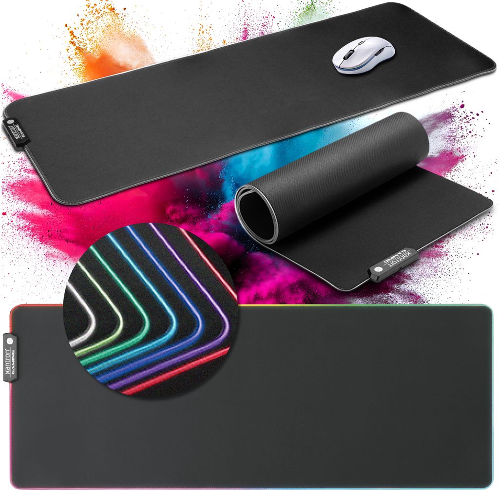 Xantron MousePad-RGB-1 Großes Gaming LED Mauspad RGB 800x300 XXL mit perfektem Glide /Schreibtischunterlage Gaming/Beleuchtetes Mauspad