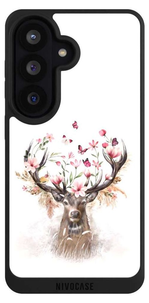 NIVOCASE Handyhülle für Samsung Galaxy S26 Hülle NIVOpure Case Schwarz Blumen Hirsch Tiere