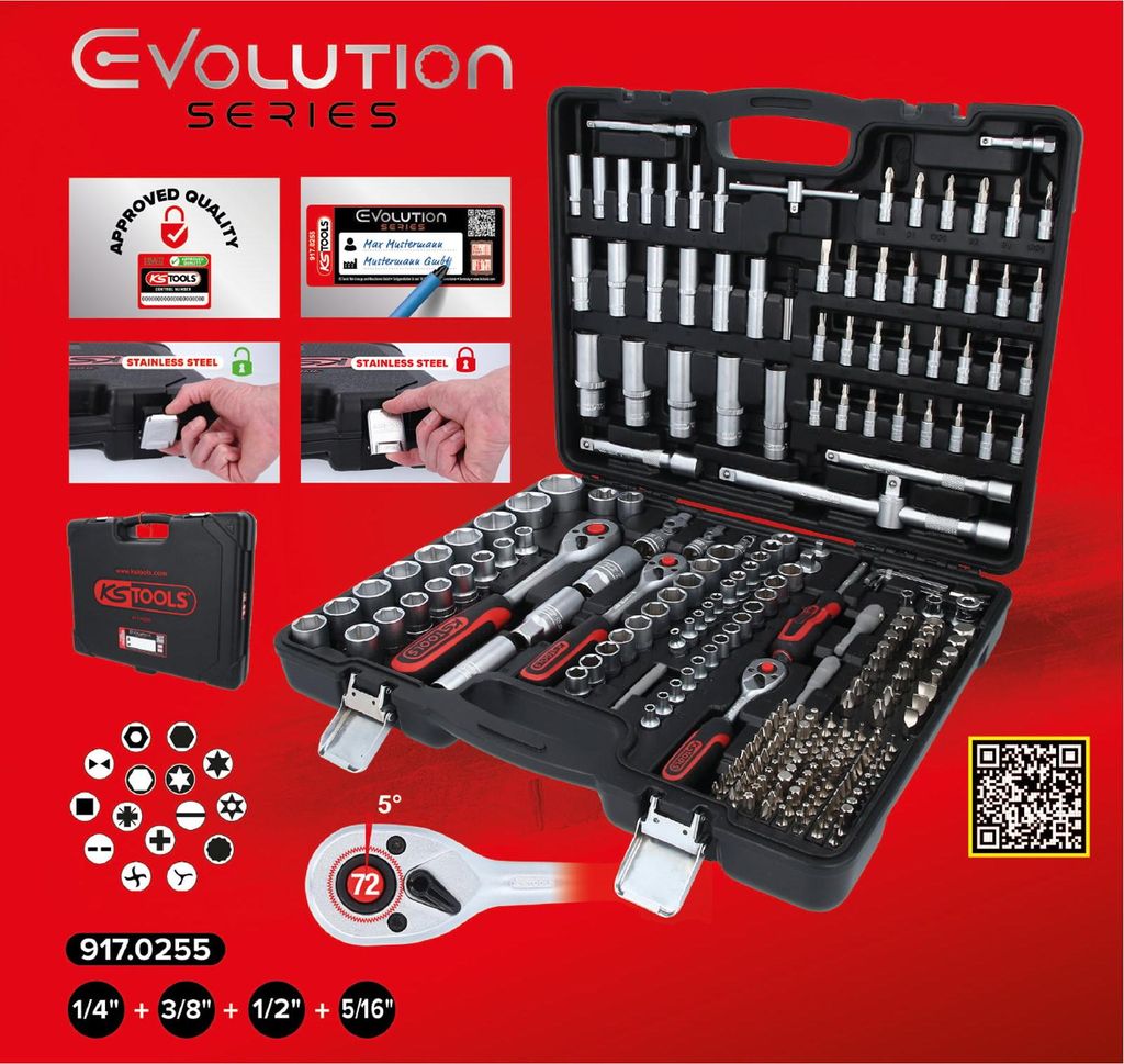 KS TOOLS Jeu de clés à douilles 1/4"+3/8"+1/2" 255 pces - Image du produit 
