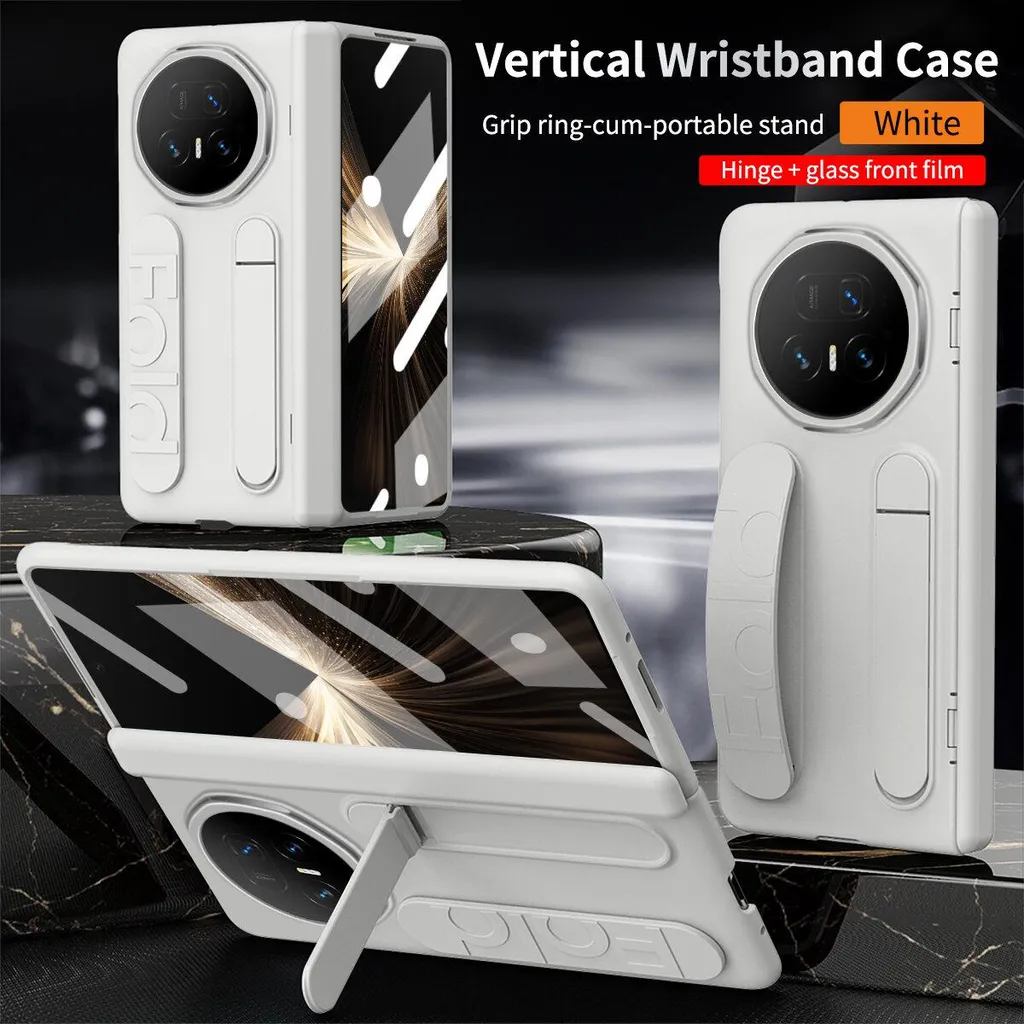 Custodia con cinturino per Honor Magic V5 con protezione dello schermo, supporto e cerniera incorporata bluBianco