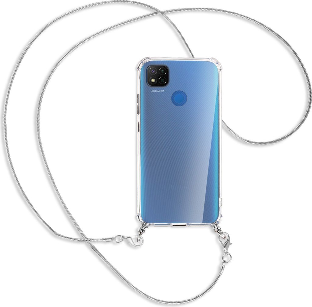 Handykette Backcover-Schutzhülle mit Band (Metall silberfarben) für Xiaomi Redmi 9C - silberfarbene Kette Snake
