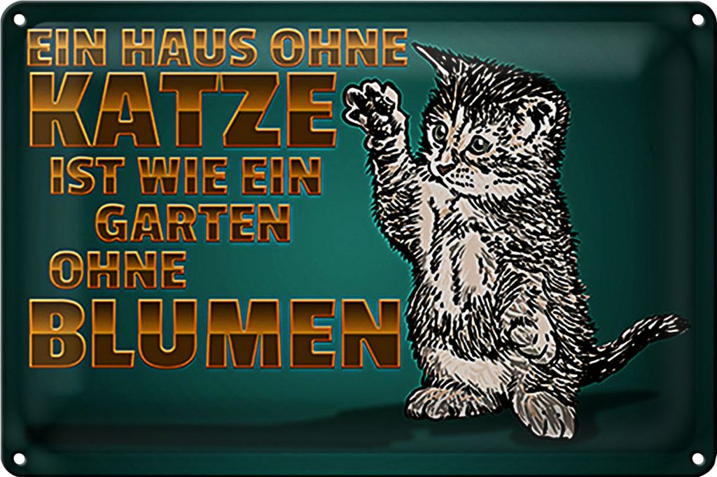 Blechschild Spruch 40x30cm Haus ohne Katze Garten ohne Blumen