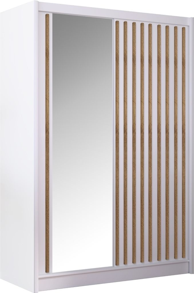 Kondela Kleiderschrank mit Schiebetüren Ladder 150 – Weiß / Eiche Craft