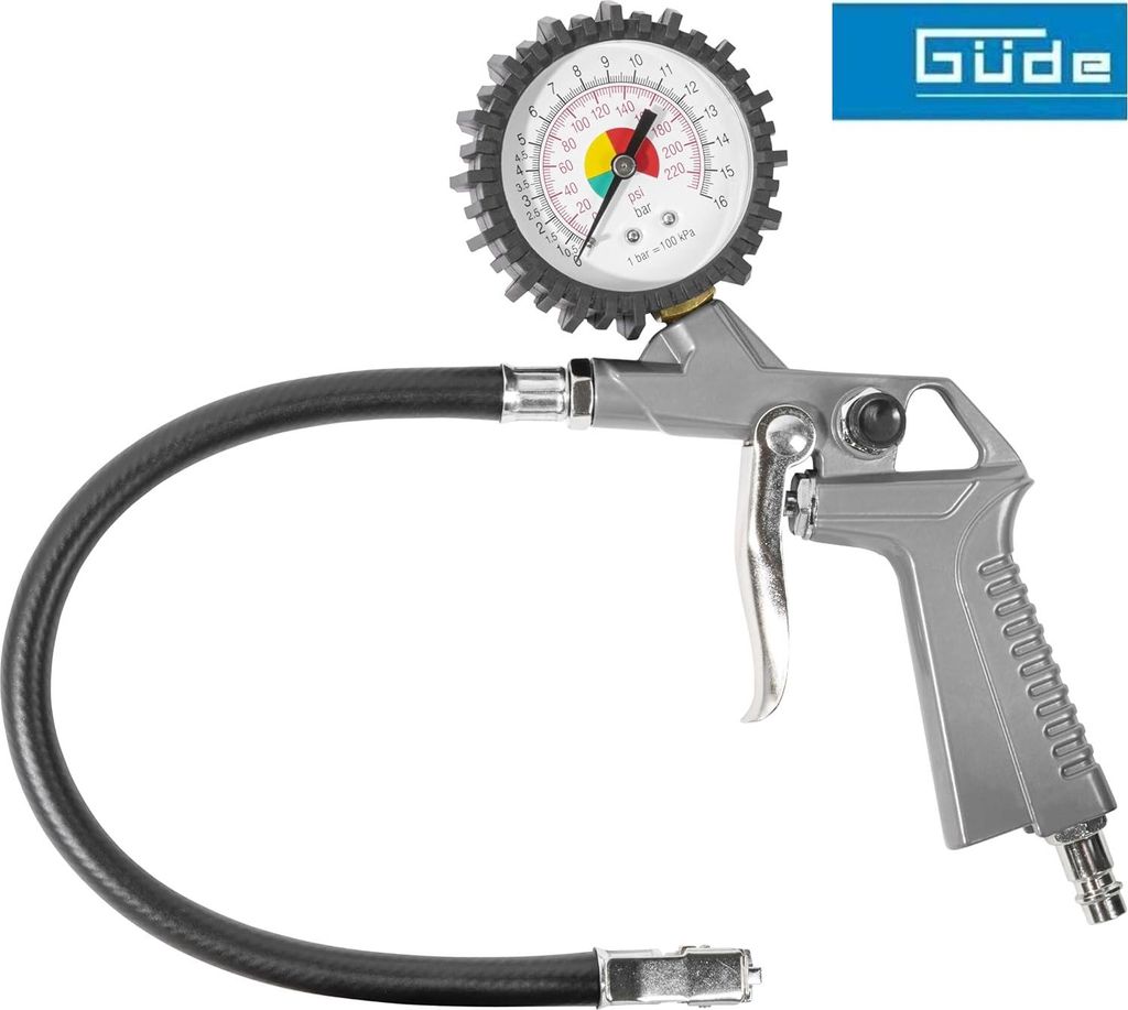 Güde Reifenfüller (Manometer, 0 - 12 bar Michelin-Metall-Ventilstecker