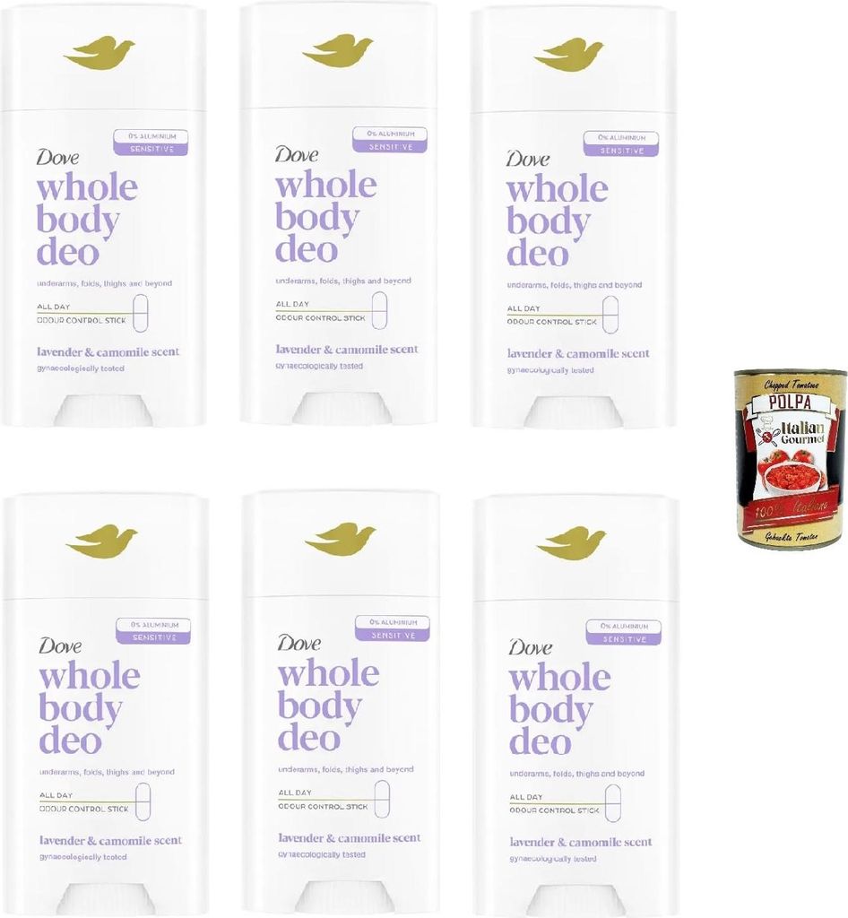 Whole Body Deo Deodorante Stick Lavanda E Camomilla, Deodorant Stick Lavendel und Kamille 6x 75ml + Italian Gourmet polpa 400gr