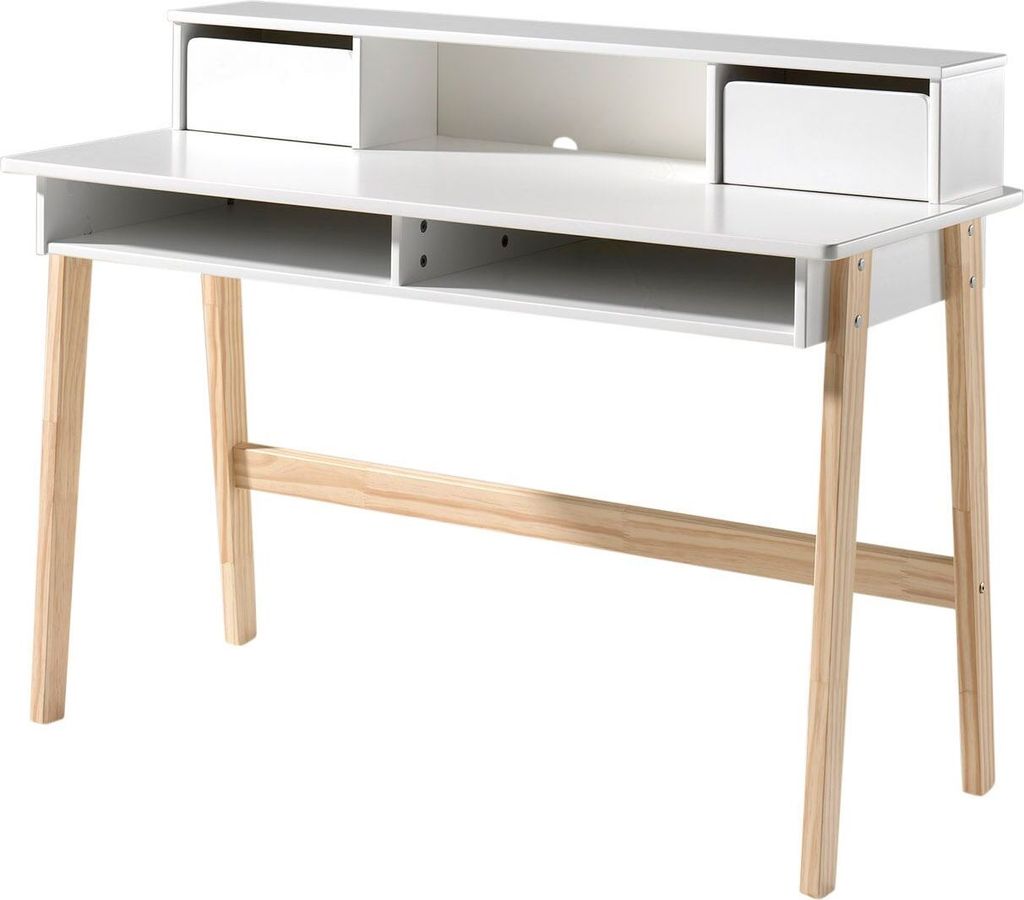 Schreibtisch Karilynn 120x60x87 MDF+Massivholz Weiß