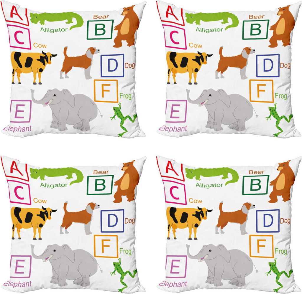 ABAKUHAUS Lehrreich Kissenbezug Set (4 Stück), Zoo-Tiere für Kinder, Moderner Doppelseitiger Digitaldruck, 50 cm x 50 cm, Mehrfarbig