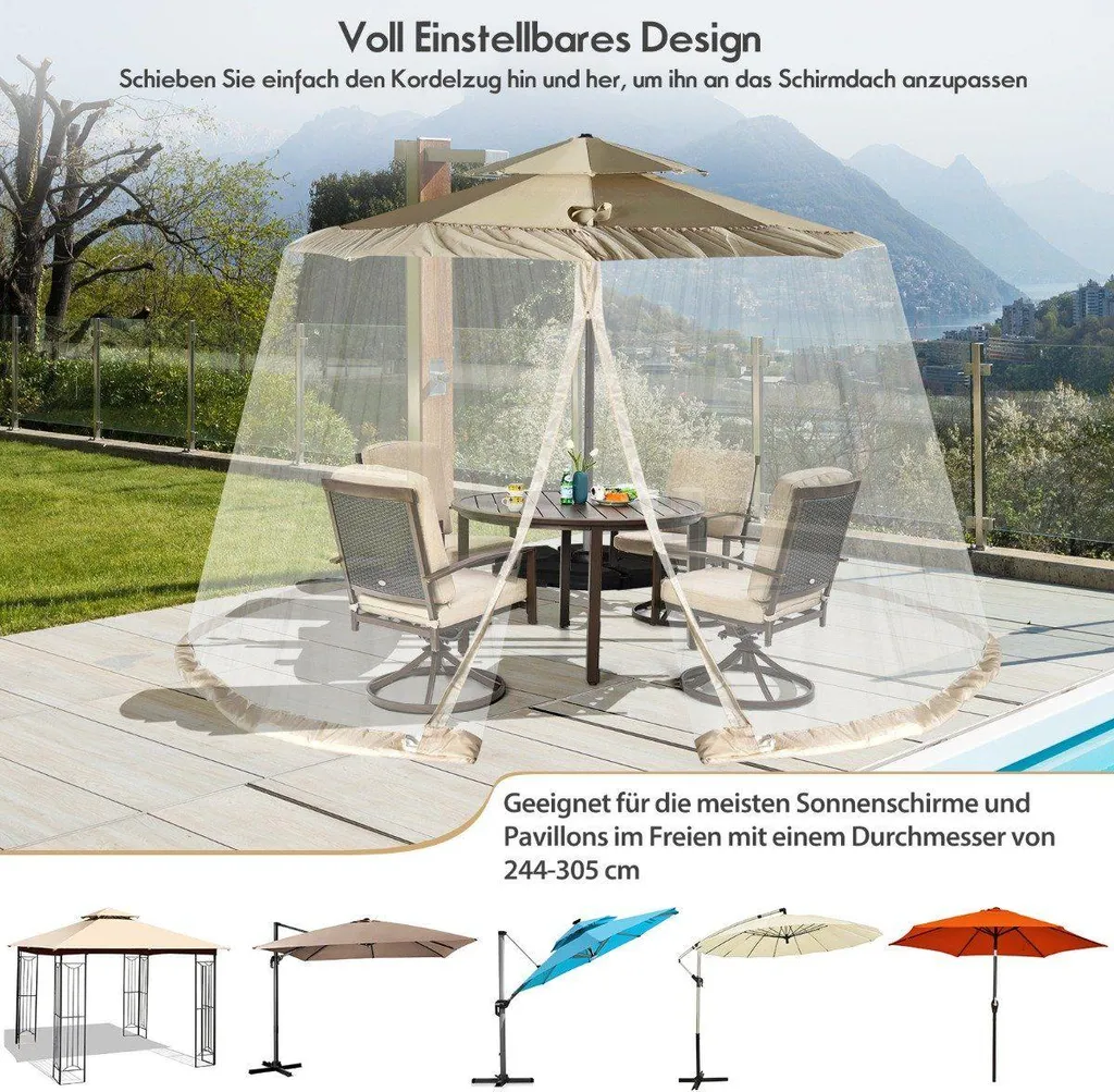 Moustiquaire parasol 3m avec double zip et base lestable stable - 3