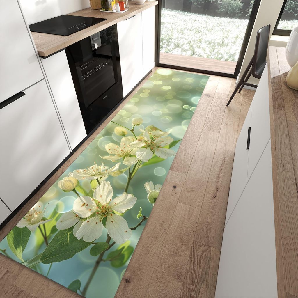Küchenteppich 80x300cm rutschfest & abwischbar PVC Läufer - Fruehlingserwachen