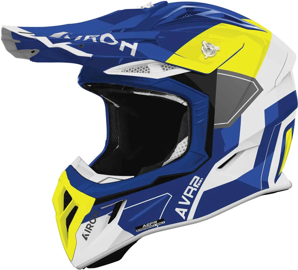 Casque Motocross Airoh Aviator Ace 2 Shield Bleu Blanc Jaune Taille XL