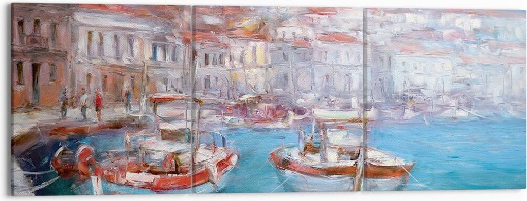 Bild auf Leinwand - Leinwandbild - 3 Teile - Öl Boote Griechenland - 150x50cm - Wand Bild - Wanddeko - Wandbilder - Leinwanddruck - Bilder - Wandd...