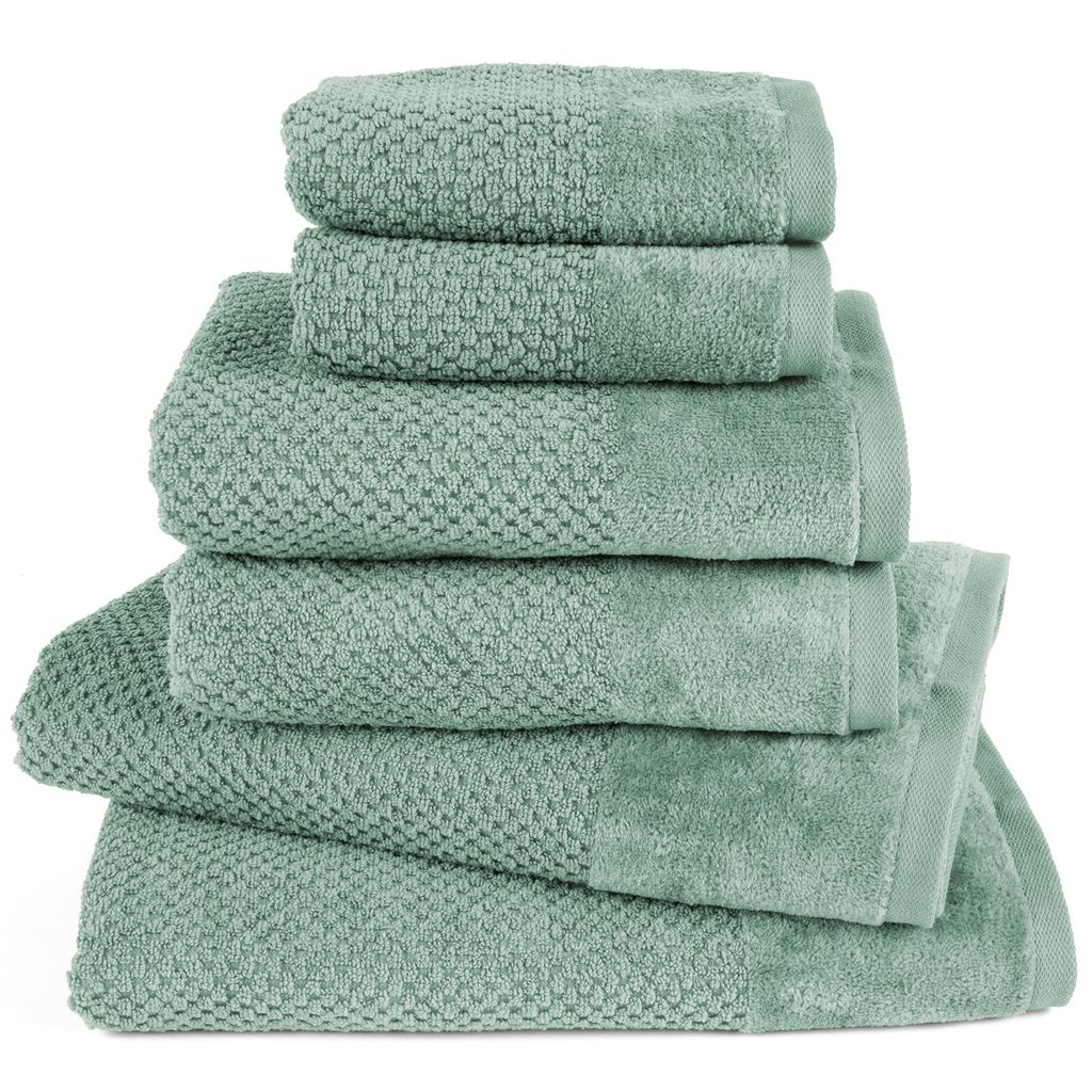 Pure Label 6-TLG Handtücher Set mit Aufhängeschlaufen aus Baumwolle - 2x Badetuch 70x140 cm 2x Handtuch 50x100 cm 2x Gästetuch 30x50 cm, Grün