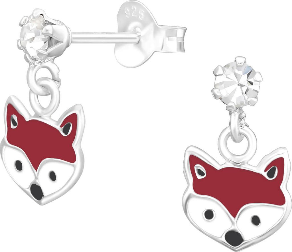 Ohrringe Ohrstecker 925 Sterling Silber mit Fuchskopf mit Kristall