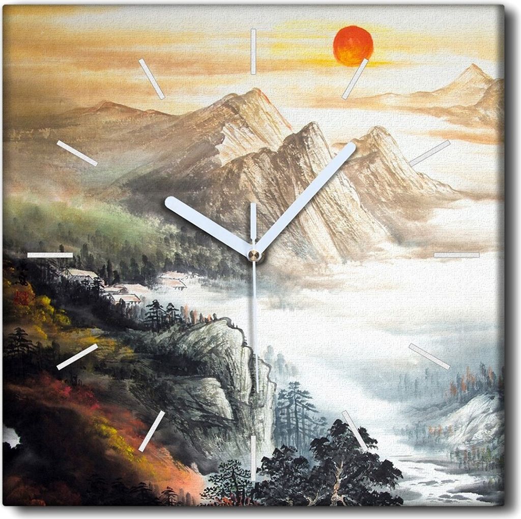 Coloray Uhr auf Leinwand 30x30 cm Wand Uhr Dekoration Wohnzimmer Segeltuch weiße Zeiger -China-Landschaft