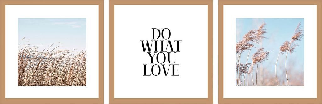 3er Set Wandbild 30x30cm Do What You Love Glas Meer Gräser Kunstdruck Wanddeko