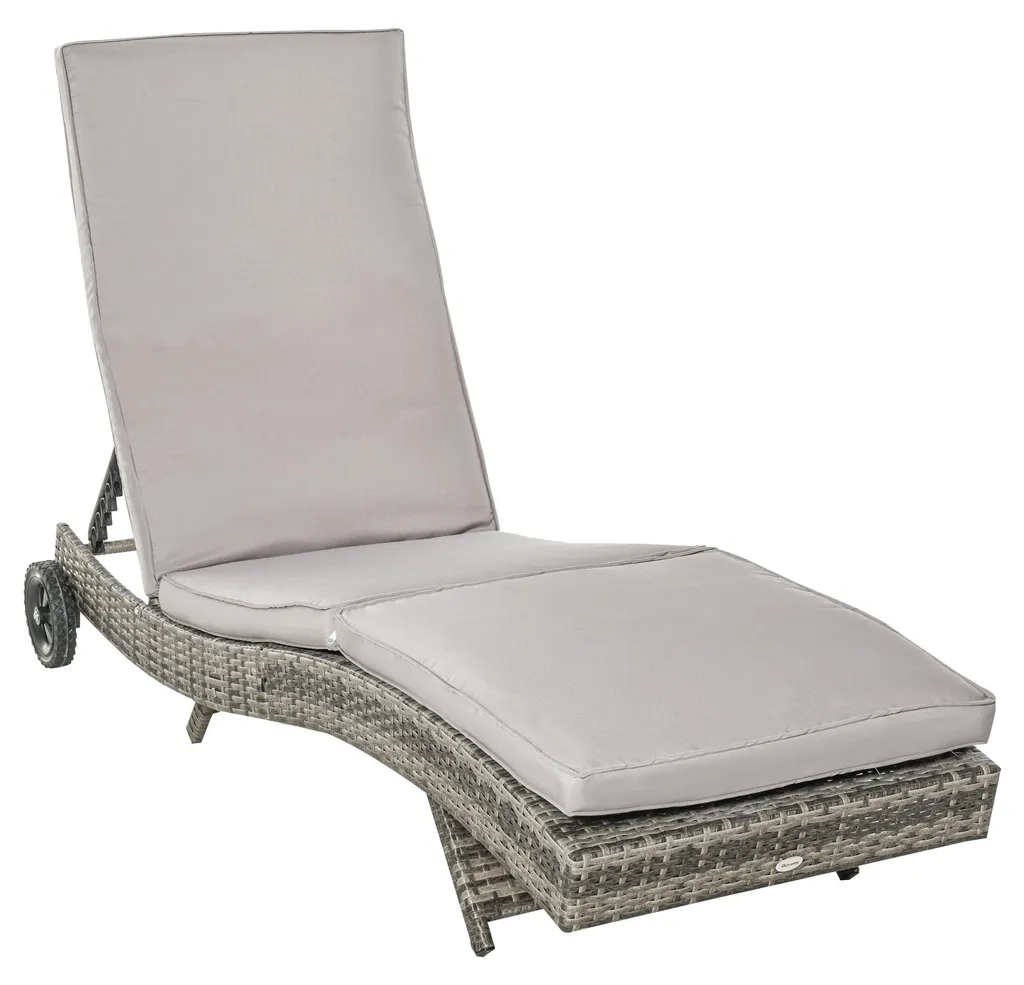 Transat de jardin grand confort inclinable 5 positions gris avec roulettes