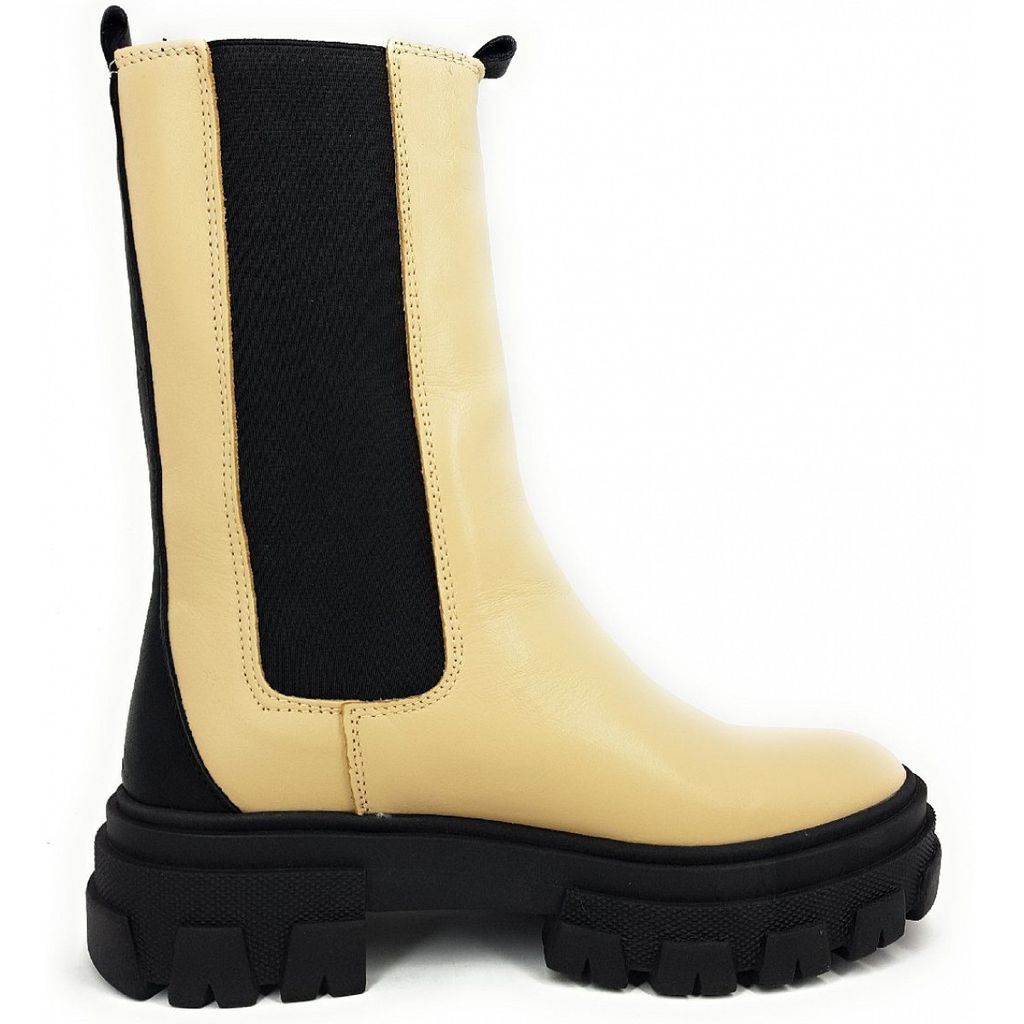 PALPA Damen Chelsea Boots Stiefel Echtleder beigeecruschwarz, Größe:38, Farbe:Beige
