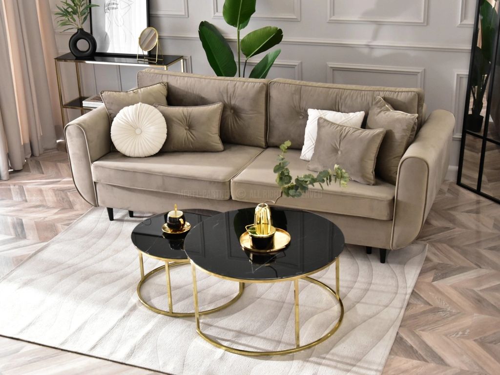 RETO Couchtisch-Set - Gold / schwarzer Marmor