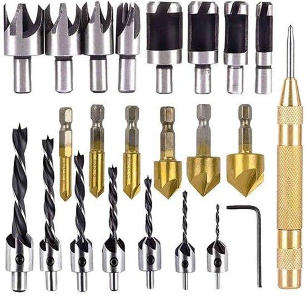 23-teiliges Holbearbeitungswerkzeugset mit Schrägbohrern, Bohrgerät, 6-teiliges Set mit 5 Schrägblättern, 7-teiliges Set mit verzinkten Bohrern...