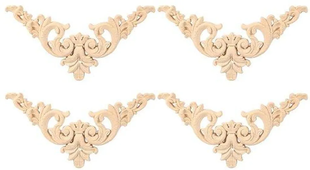 Lot de 4 appliqués en bois brut à peindre : motifs d'angle en relief